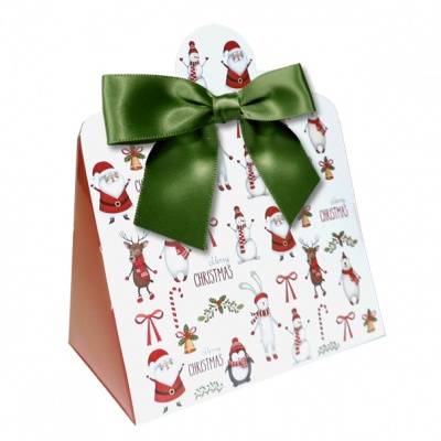 Triangle Gift Box with Mini Bows - SMALL CHRISTMAS CHARACTER/GREEN BOWS (PK10)