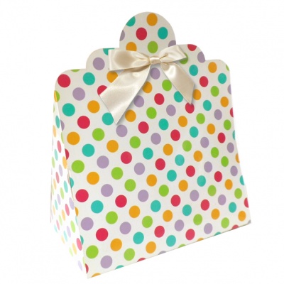 Triangle Gift Boxes with Mini Bows - LARGE SPOTS/CREAM BOWS (pk10)